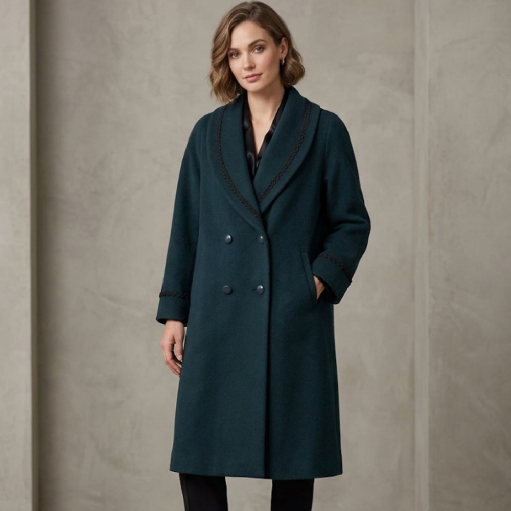 Vintage Charles Klein 100% Wool Green Doble‎ Breast Coat Size 12
